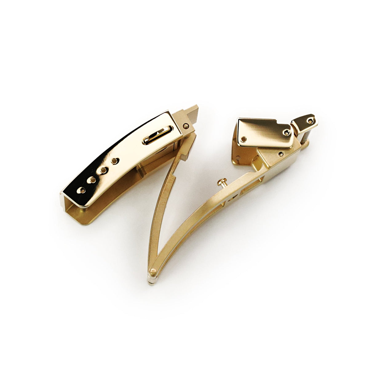 Cuboid Clasp Tri-Fold Stainless Steel Watch Band Buckle, IP Gold Strapcode Watch Bands