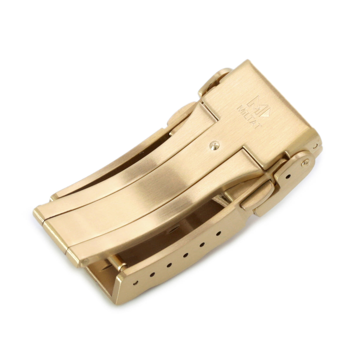 18mm or 20mm Solid 316L Stainless Steel Double Locks SUB Diver Clasp, Button Control, Brushed &amp; Polished IP Gold