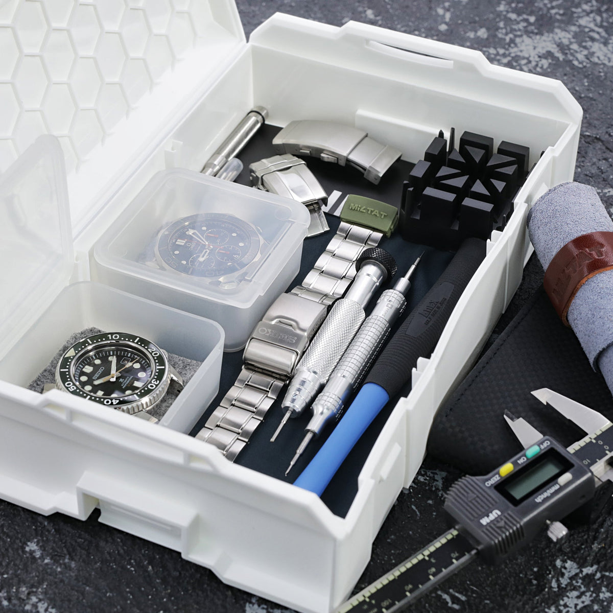 Watch Bands, Watch Parts storage box, Watch Tools Organizer in 1 to 3 Compartments Strapcode Watch Bands