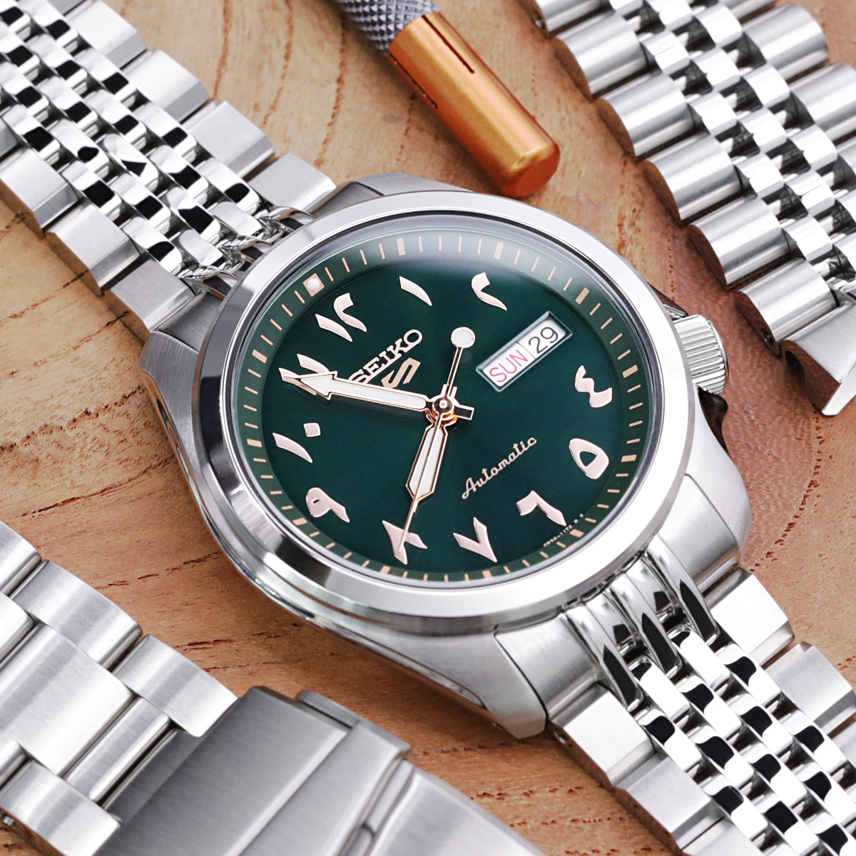 Seiko 5 Sports SRPH49K1 Arabic Green Dial metal watch band by Strapcode