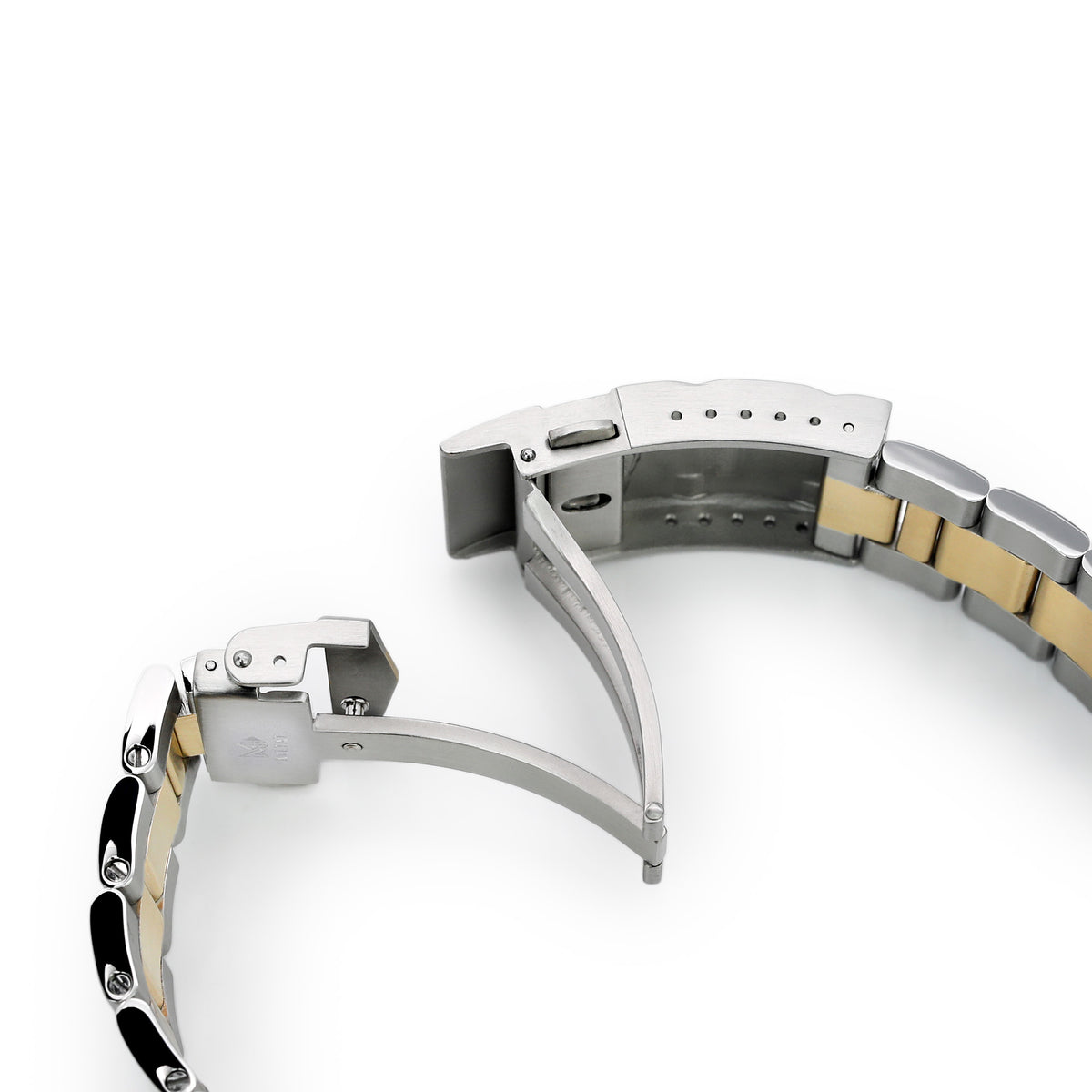 22mm Super-O Boyer Watch Band compatible with Seiko Diver SKX007, Two Tone IP Gold SUB Clasp