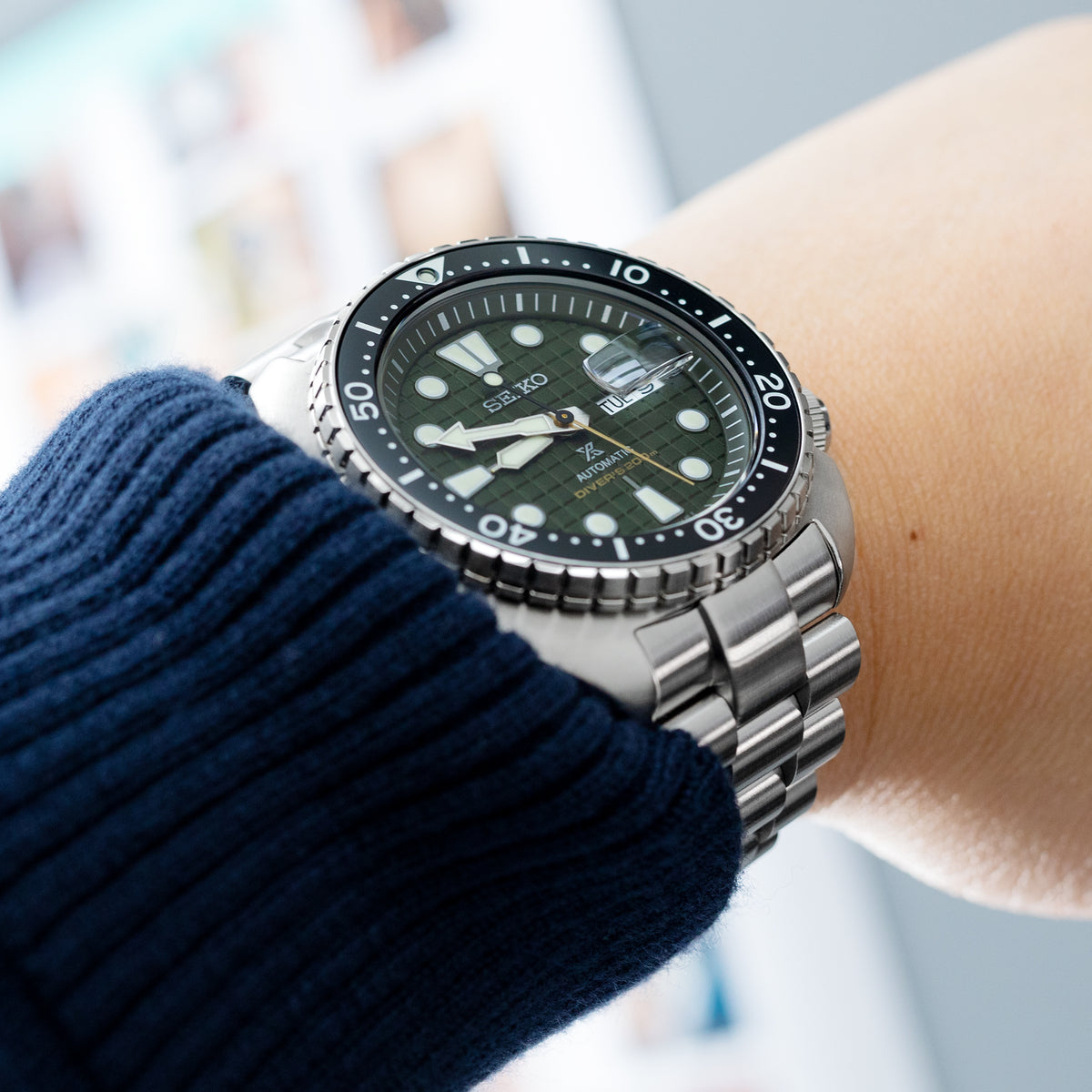 22mm Endmill Watch Band compatible with Seiko New Turtles SRP777 &amp; PADI SRPA21, 316L Stainless Steel V-Clasp Brushed