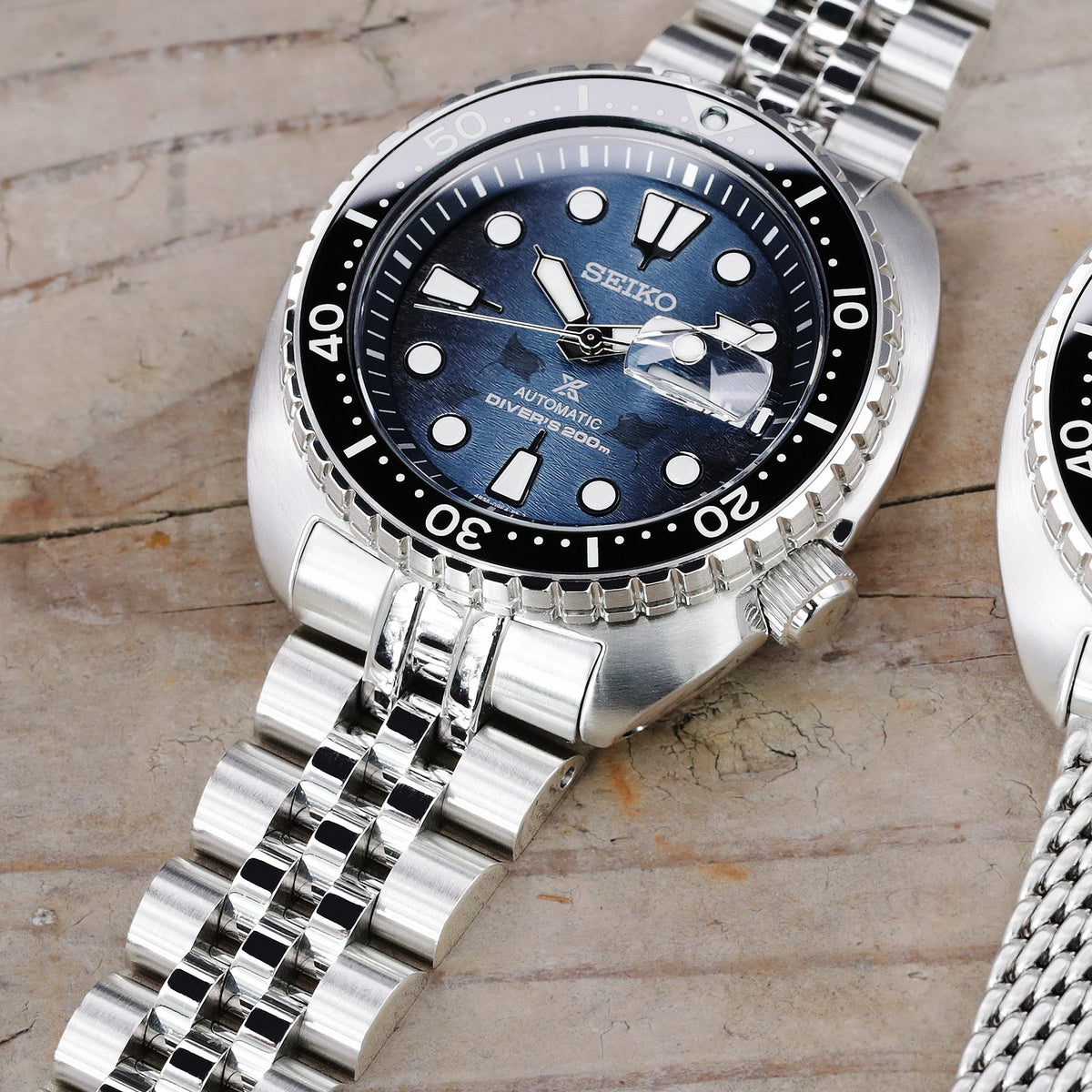 22mm Angus-J Louis JUB Watch Band compatible with Seiko Turtle SRP777, 316L Stainless Steel Brushed/Polished V-Clasp