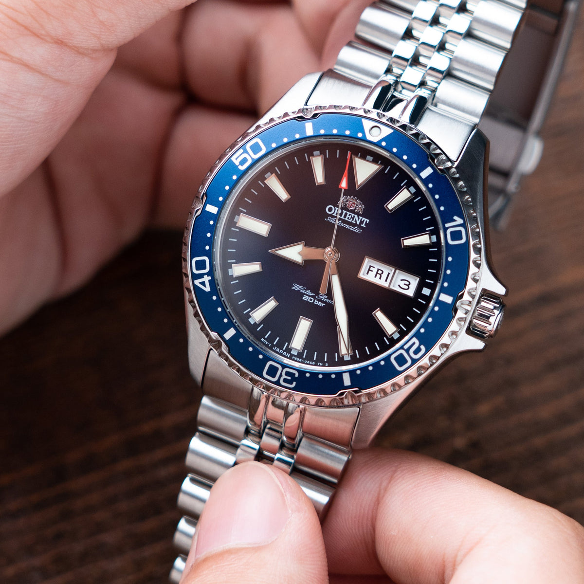 22mm Super-J Louis JUB Watch Band compatible with Orient Kamasu, 316L Stainless Steel Brushed V-Clasp