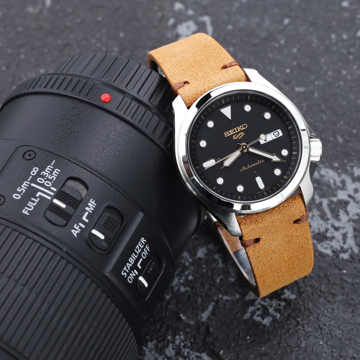 Seiko 5 Sports SRPE67K1 Black Dial Gold hands Automatic Watch Strapcode Watch Bands
