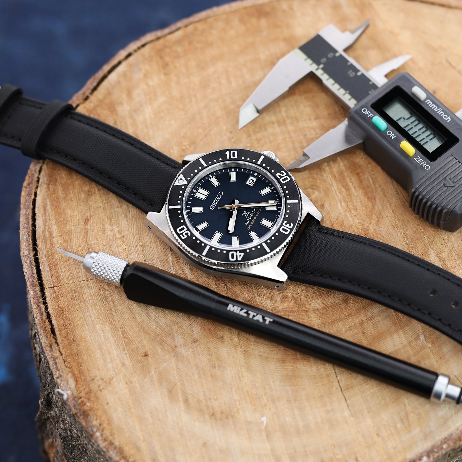 20mm or 22mm Black Woven Texture Watch Strap Black Stitching Brushed Strapcode Watch Bands