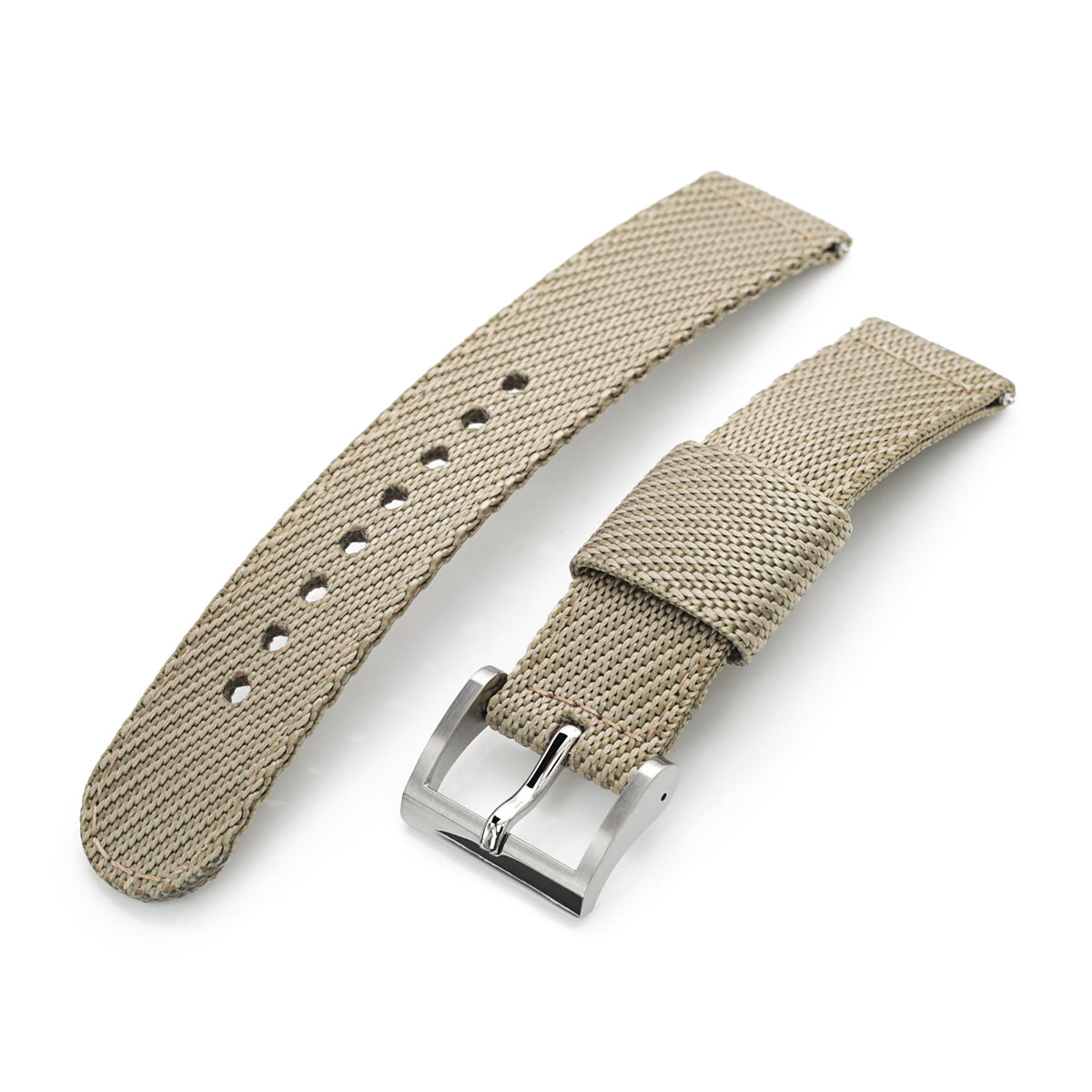 2-pcs Nylon Watch Band, Khaki, Polished Buckle Strapcode Watch Bands