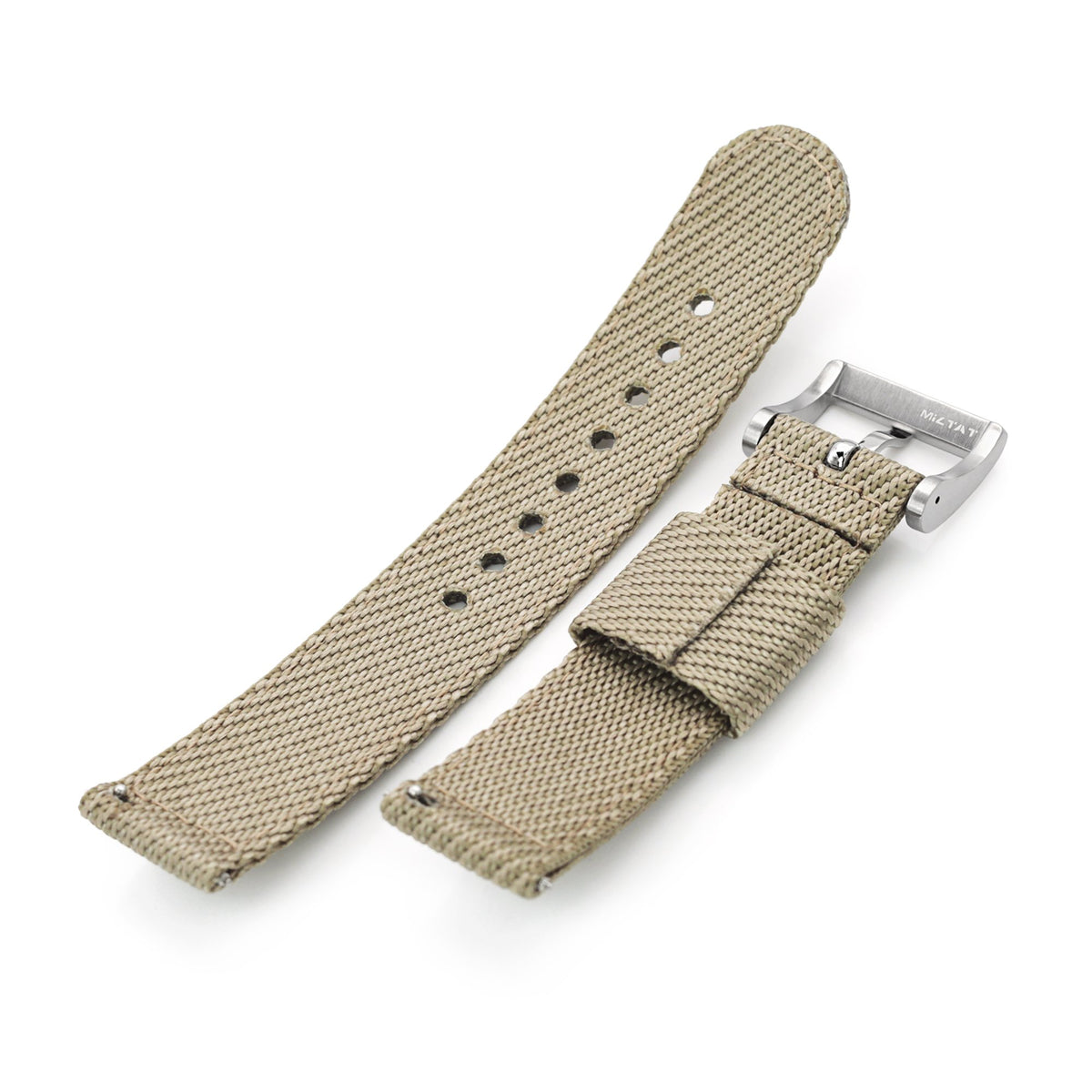 2-pcs Nylon Watch Band, Khaki, Polished Buckle Strapcode Watch Bands