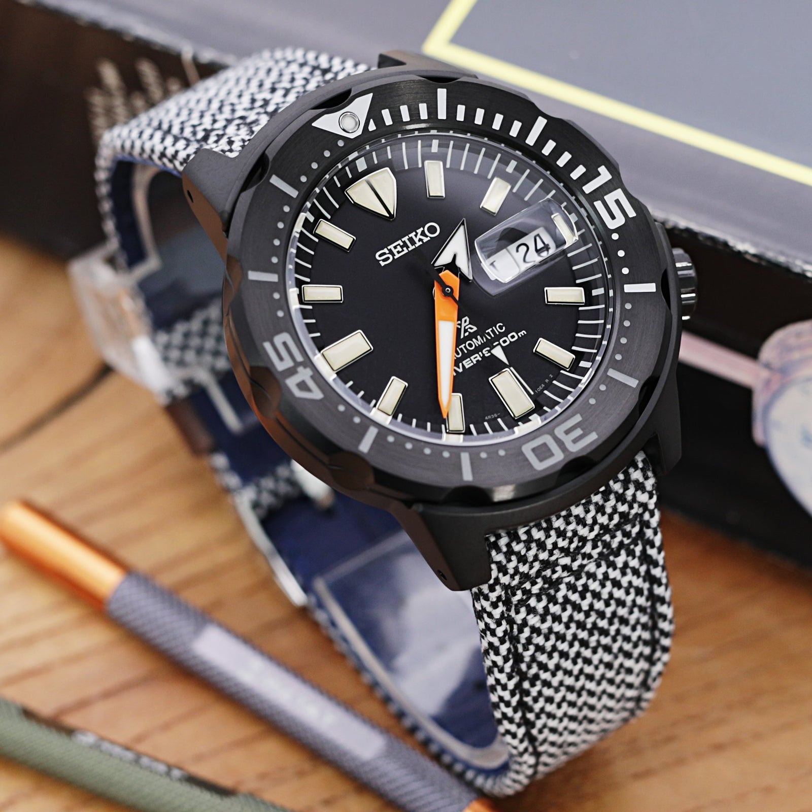 Q.R. Pilot watch strap 20mm or 22mm Revive Watch Band in Black Mixed WhiteStrapcode Watch Bands
