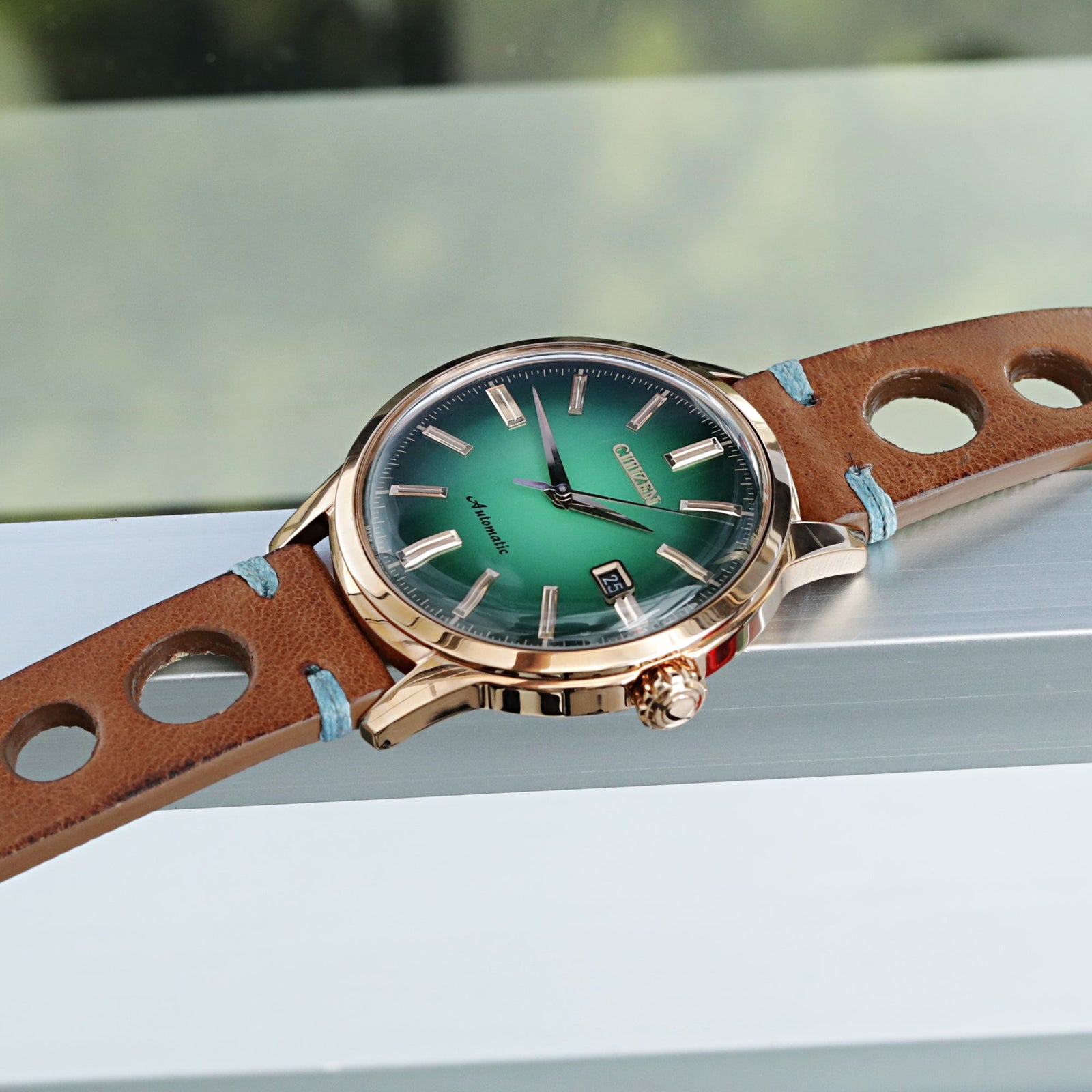 Q.R. 22mm Brown Leather Italian Handmade Racer Watch Band, Blue St. Strapcode Watch Bands