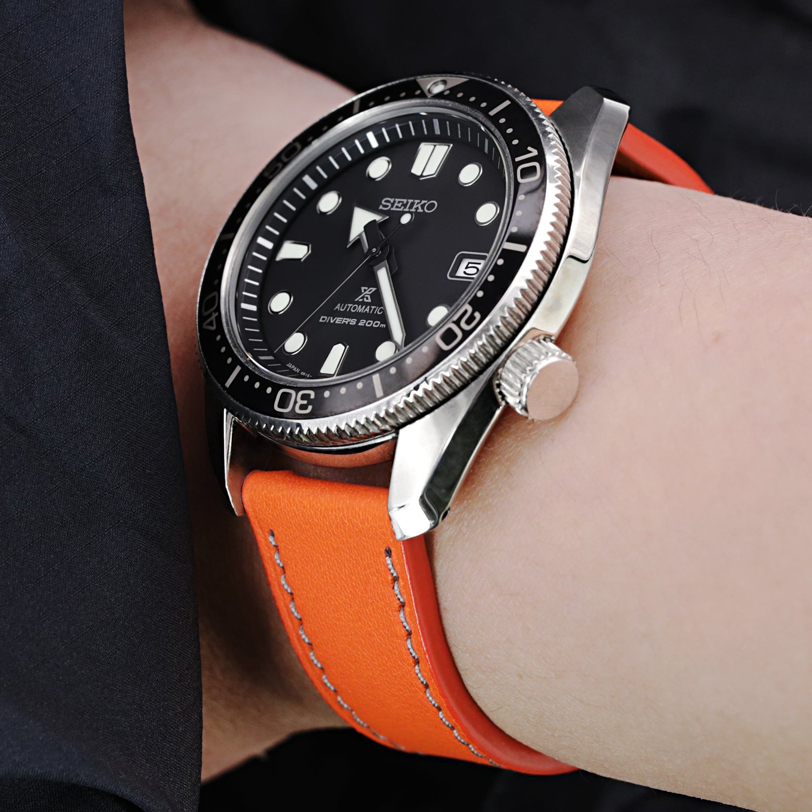 Q.R. 20mm Orange Tapered Leather Watch Band, Light Grey Stitching + Zermatt Strapcode Watch Bands