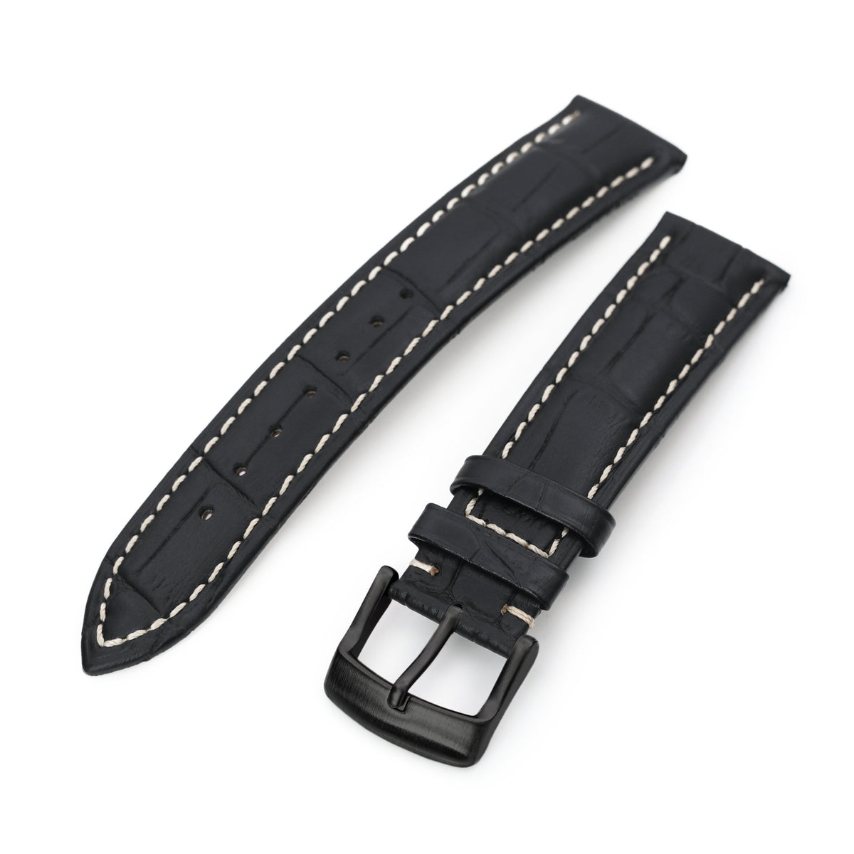 20mm Black CrocoCalf (Croco Grain) Leather Watch Band, PVD Black Buckle Strapcode Watch Bands