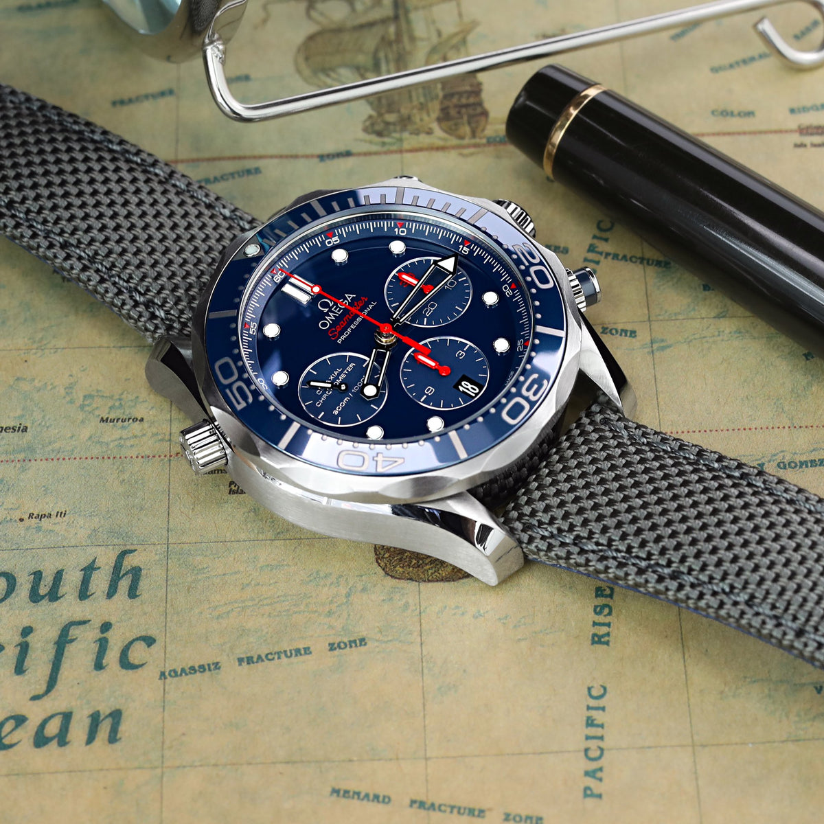 Omega Seamaster Diver 300M Co???Axial Chronograph 44 mm 21230445003001 Strapcode Watch Bands