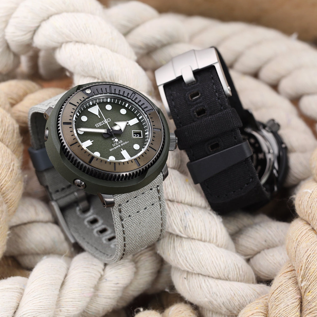 The Seiko Prospex 'Street Series' Solar Diver Olive Green SNE535 Strapcode Watch Bands