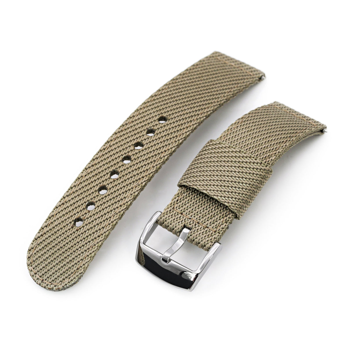 22mm 2-pcs Nylon Watch Band, Khaki, Quick Release Strapcode Watch Bands