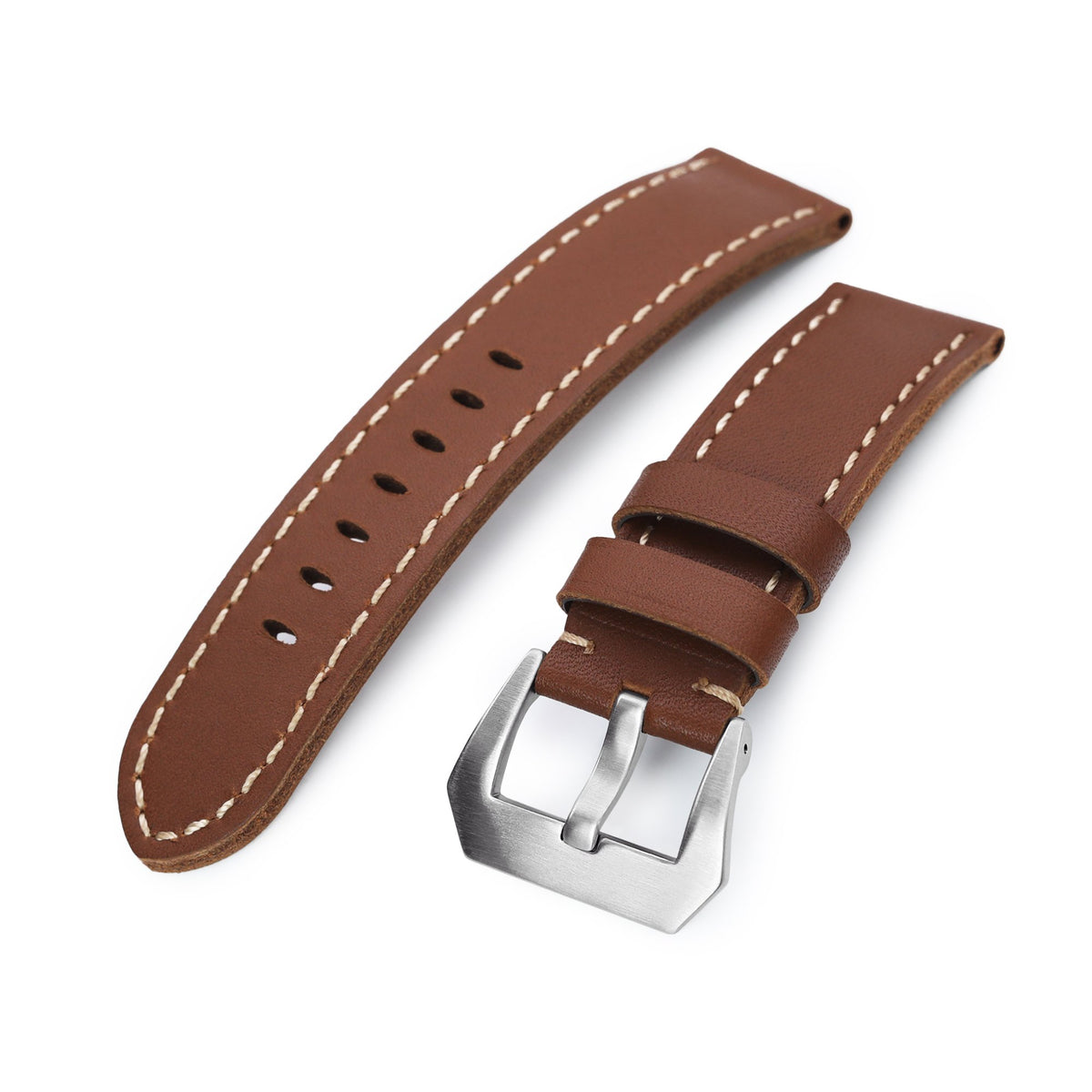 22mm Chestnut Brown Straight Leather Watch Band, Brushed Buckle Strapcode Watch Bands
