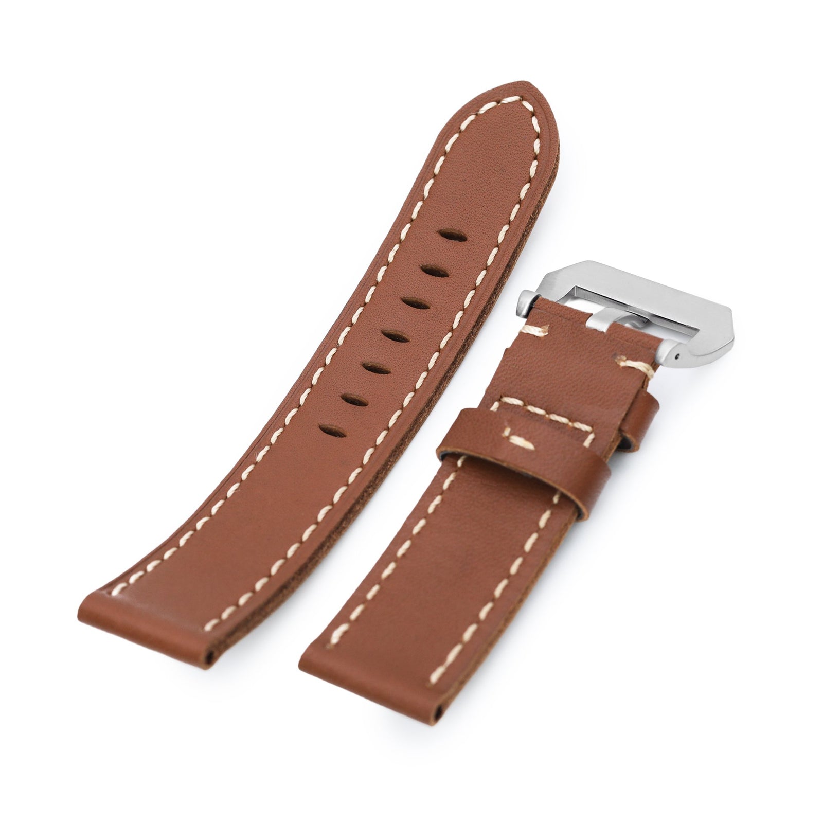 22mm Chestnut Brown Straight Leather Watch Band, Brushed Buckle Strapcode Watch Bands