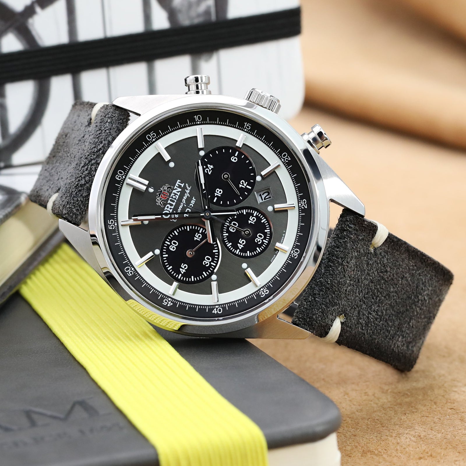 Dark Grey 20mm, 21mm, 22mm MiLTAT Quick Release Nubuck Leather Watch Strap, Beige Stitching, Sandblasted Strapcode Watch Bands