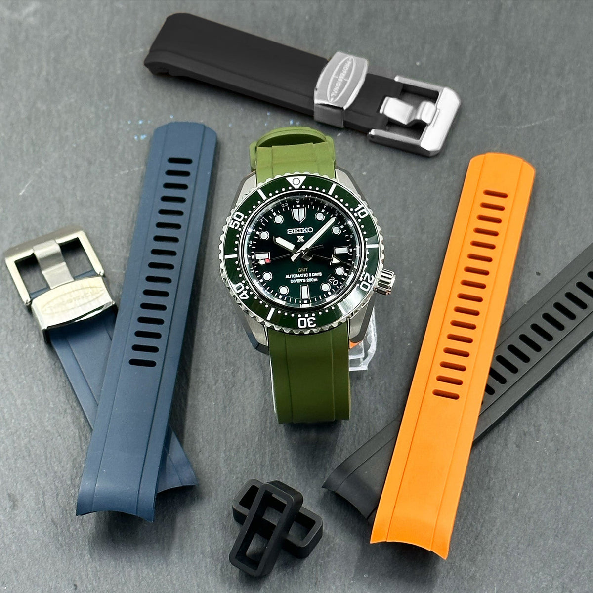 20mm Crafter Blue - Dark Blue Rubber Curved Lug Watch Strap compatible with Seiko Baby MM200 &amp; Mini Turtles