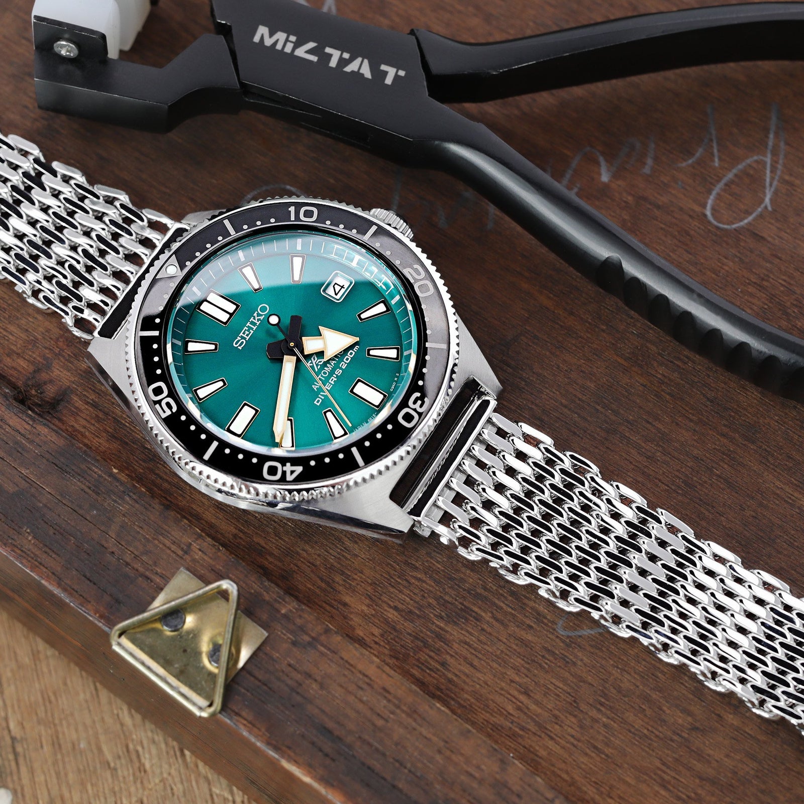 20mm Polished Tapered Winghead "SHARK" Mesh watch band, V-Clasp Strapcode Watch Bands