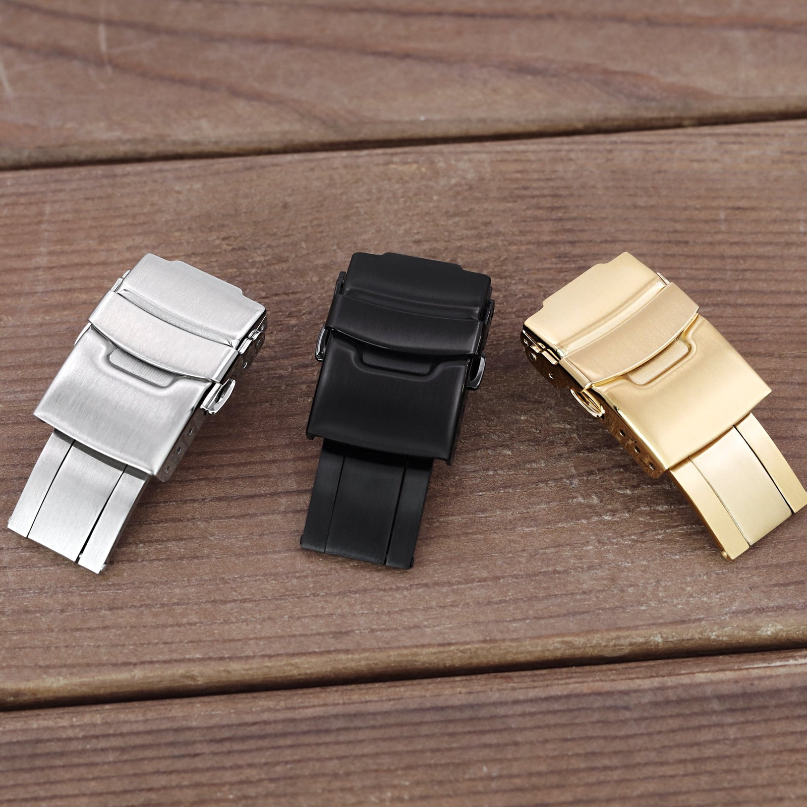 18mm Stainless Steel Diver Clasp Double Lock Button Diver Buckle, Brushed IP Gold
