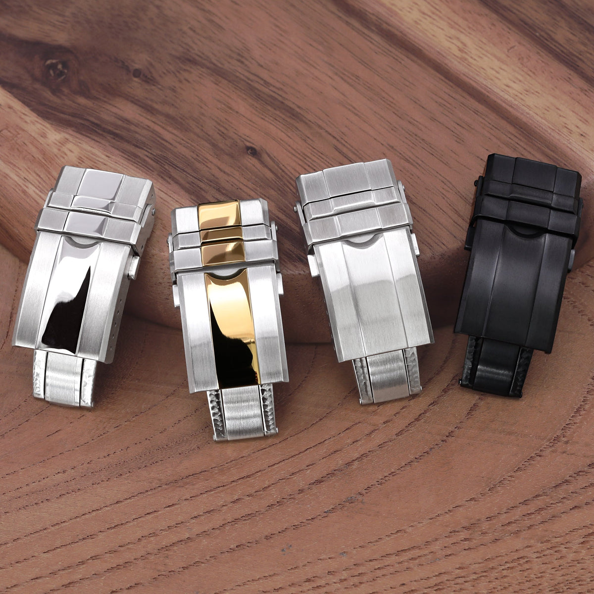 16mm, 18mm or 20mm Solid 316L Stainless Steel Double Locks Turning Clasp, Button Control, Brushed &amp; Polished center