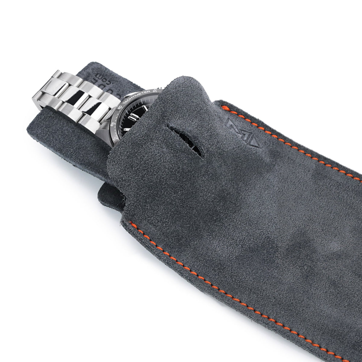 MT-3 Grey Suede Leather Travel Watch Pouch for Watch Bracelet, Flat &amp; Short