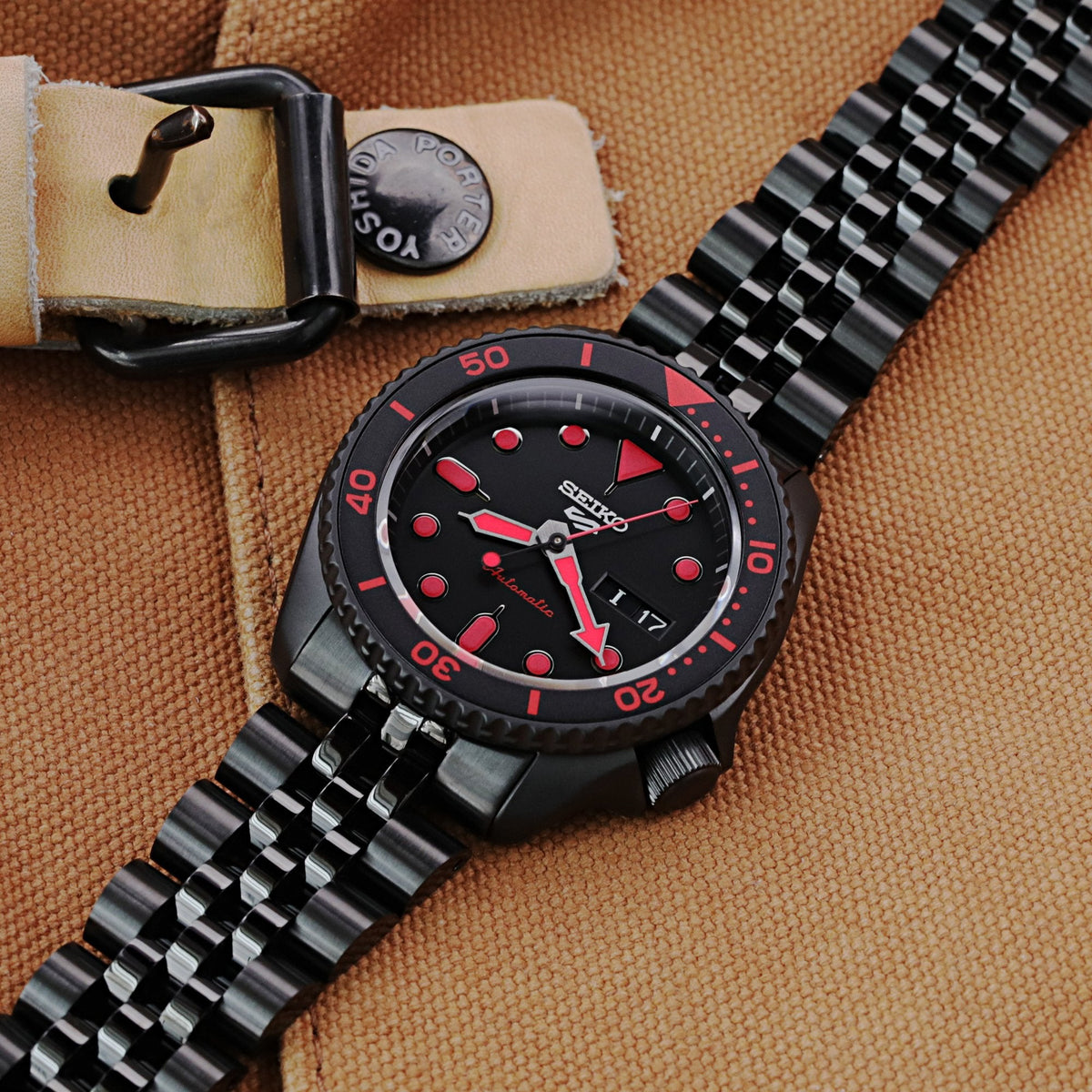 Seiko 5 Sports SRPD83K1 Black Hard Coating Red Lume Street Style Strapcode Watch Bands