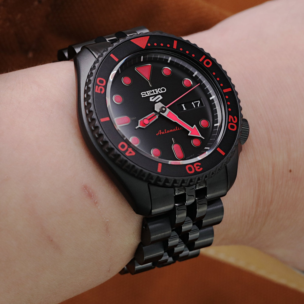 Seiko 5 Sports SRPD83K1 Black Hard Coating Red Lume Street Style Strapcode Watch Bands