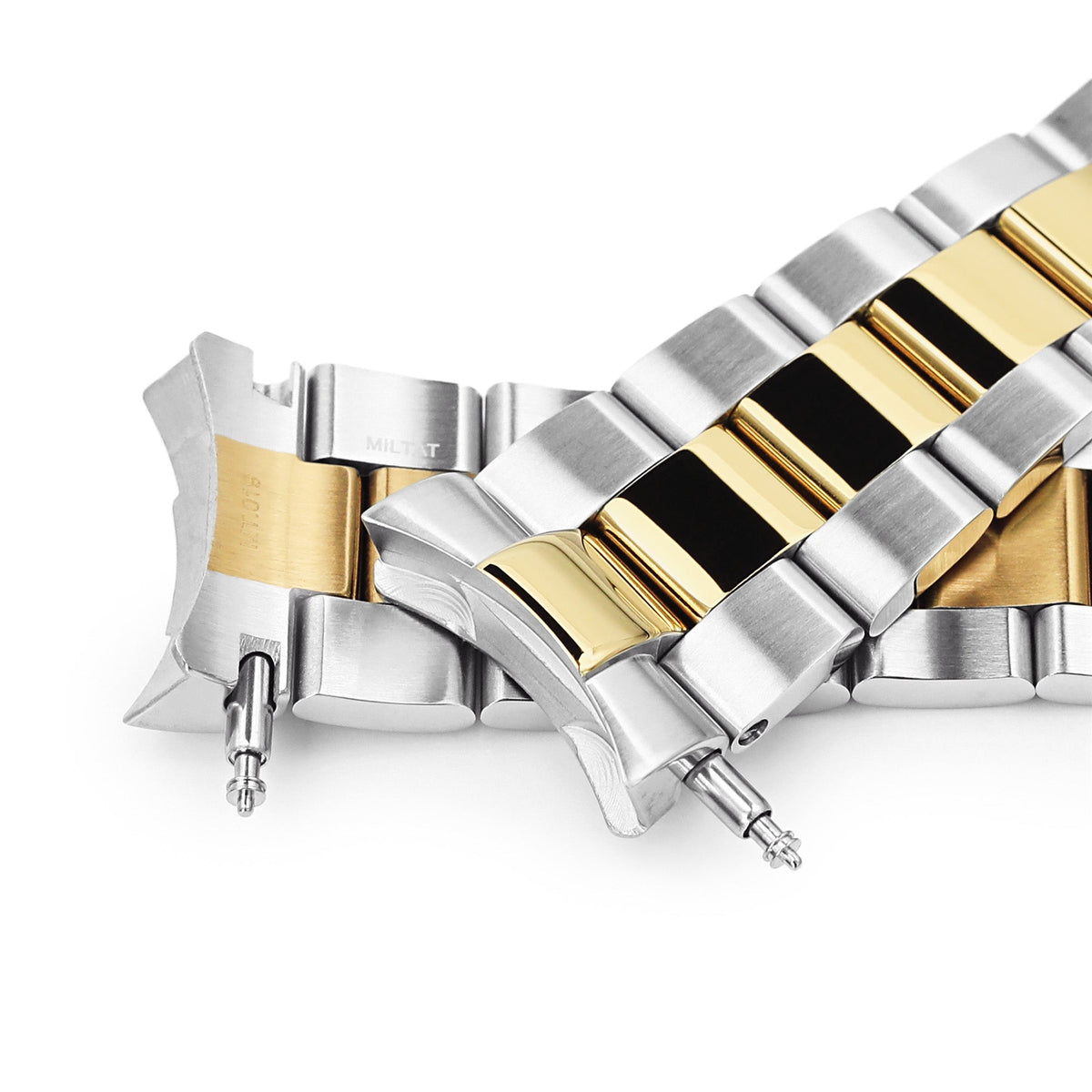22mm Super-O Boyer Watch Band compatible with Seiko SKX007, 316L Stainless Steel Two Tone IP Gold V-Clasp