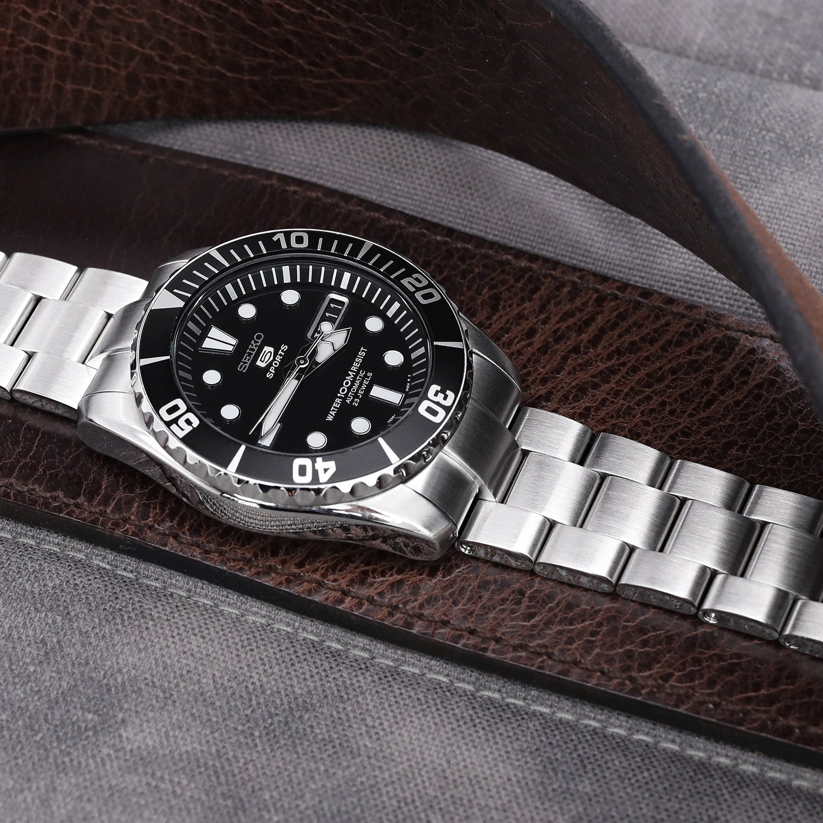 22mm Super-O Boyer Watch Bracelet for SEIKO SNZF17 Sea Urchin, Diver Clasp, Brushed Strapcode Watch Bands