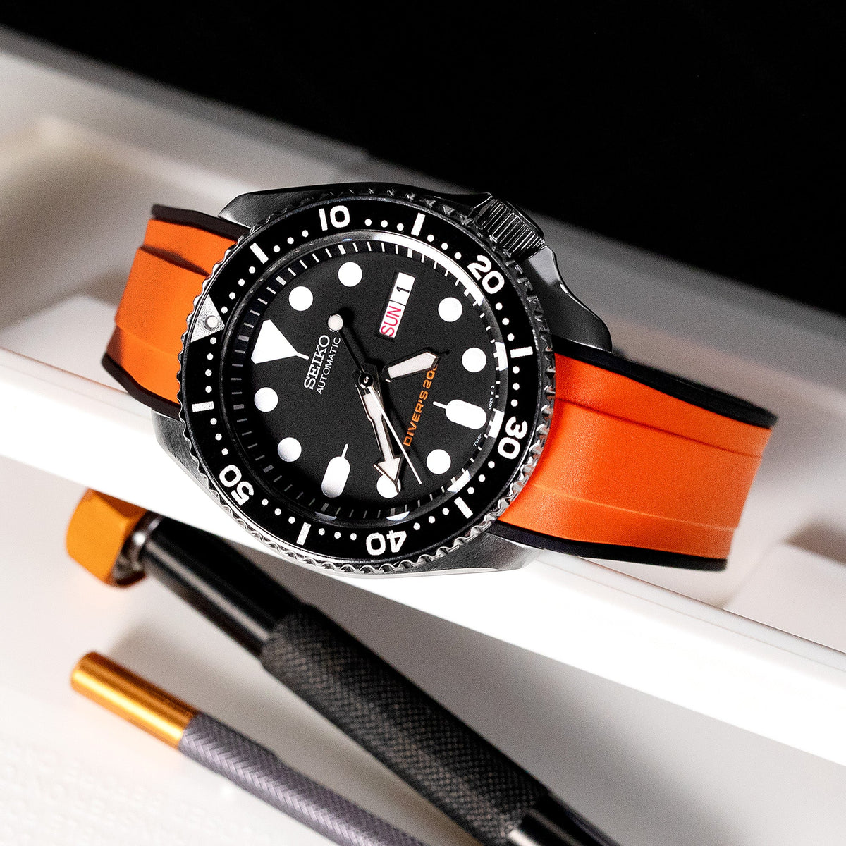 StrapXPro - SX1A Rubber Strap for Seiko SKX007, Orange / Black
