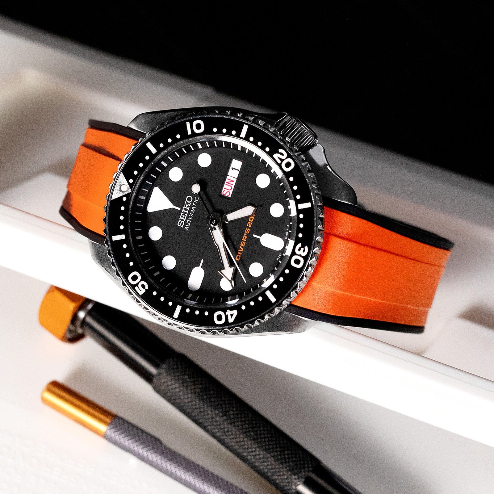 StrapXPro - SX1A Rubber Strap for Seiko SKX007, Orange / Black